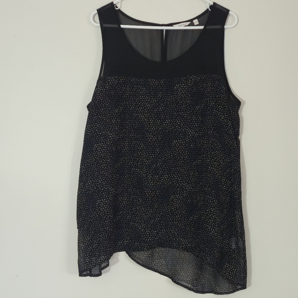 Reitmans XL Black Micro Print Georgette Tank Top Asymmetric Hem Contemporary Chi - Picture 10 of 12